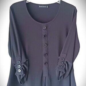 Bobbi Dazzler Woman's Blouse Black Size L 3/4" sleeves Embellished Whimsy